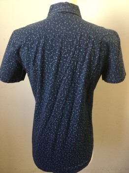 GLOBE, Navy Blue, Khaki Brown, Cotton, Speckled, Collar Attached, Button Front, Short Sleeves, Patch Pocket,  Navy with Khaki  Confetti Like Pattern