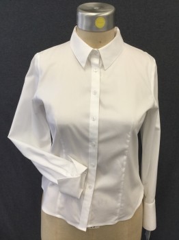 CALVIN KLEIN, White, Cotton, Solid, Button Front, Collar Attached, Long Sleeves, Roll Back Cuff, Small Brown Line Stain Above Right Cuff