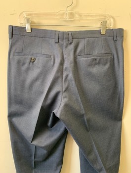 HUGO BOSS, Slate Blue, Gray, Wool, Stripes - Micro, Flat Front, Tab Waist, Zip Fly, 4 Pockets, Belt Loops
