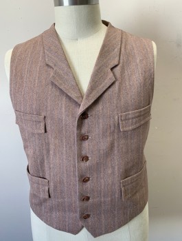 N/L MTO, Terracotta Brown, Beige, Lt Blue, Wool, Stripes - Pin, Tweed, 6 Buttons, Notched Lapel, 4 Pockets, Gray Solid Lining and Back, Belted Back Waist, Made To Order