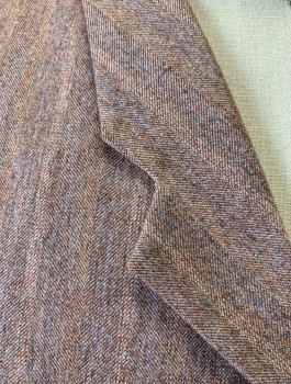 N/L MTO, Terracotta Brown, Beige, Lt Blue, Wool, Stripes - Pin, Tweed, 6 Buttons, Notched Lapel, 4 Pockets, Gray Solid Lining and Back, Belted Back Waist, Made To Order