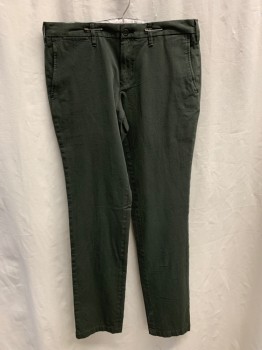 Mens, Casual Pants, NL, Dk Olive Grn, Cotton, Spandex, 34/33, Side Pockets, Zip Front, Flat Front