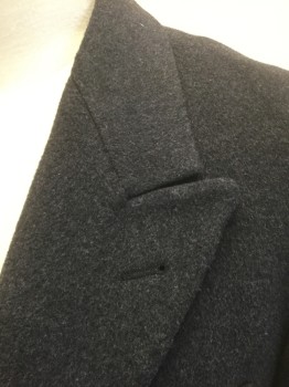 Mens, Coat, Overcoat, ACADEMY AWARD CLOTHE, Dk Gray, Wool, Solid, 46, Double Breasted, Peaked Lapel, 3 Pockets, Solid Black Lining