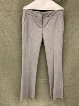 Womens, Slacks, THEORY, Warm Gray, Wool, Lycra, Heathered, 10, Flat Front, Zip Fly, Faux Front Pocket Slits, 2 Back Flap Pockets, Button Tabs at Back Waistband
