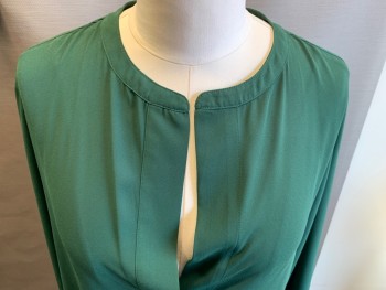 BANANA REPUBLIC, Dk Green, Polyester, Solid, Split V-neck, Single Pleat Center Front, Long Sleeves, Pullover,