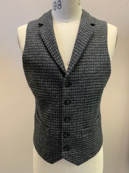 ASOS, Navy Blue, French Blue, Black, White, Gray, Wool, Tweed, Plaid, Notched Lapel, Single Breasted, Button Front, 5 Buttons, Belted Back