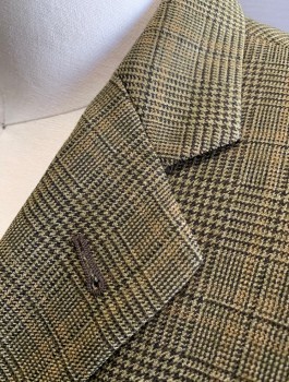 BURBERRY, Olive Green, Brown, Wool, Glen Plaid, Single Breasted, Notched Lapel, 2 Buttons, 3 Pockets