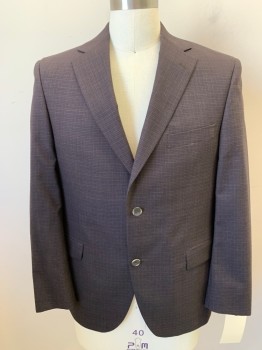 MALIBU SAVILLE ROW, Black, Brown, Wool, Grid , 2 Button Front, Notched Lapel, 3 Pockets,