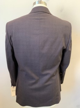 MALIBU SAVILLE ROW, Black, Brown, Wool, Grid , 2 Button Front, Notched Lapel, 3 Pockets,