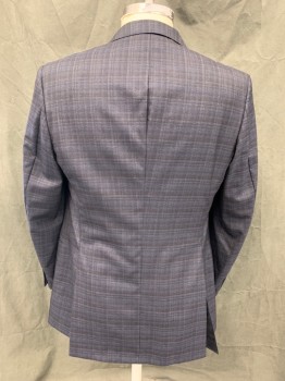 HICKEY FREEMAN, Black, Brown, Blue, Cashmere, Silk, Plaid, Single Breasted, Collar Attached, Notched Lapel, 3 Pockets
