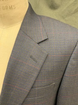 LACROSSE, Gray, Black, Navy Blue, Red, Polyester, Wool, Houndstooth, Single Breasted, Collar Attached, Notched Lapel, 3 Pockets,