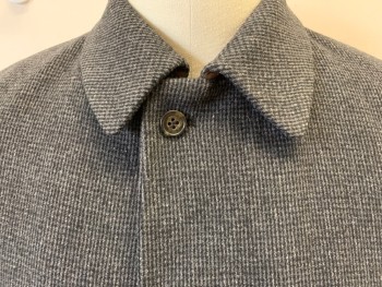 Mens, Coat, Overcoat, RALPH LAUREN, Gray, Black, Wool, Nylon, Houndstooth, 44 L, Micro Houndstooth, Single Breasted, Collar Attached, 2 Pockets,