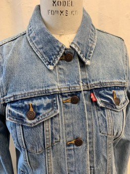 Womens, Jean Jacket, LEVI'S, Denim Blue, Cotton, S, Collar Attached, Single Breasted, Button Front,2 Patch Pocket with Flaps, Long Sleeves