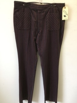 N/L, Red Burgundy, Navy Blue, Gray, Wool, Stripes - Vertical , Flat Front, 2 Patch Pockets on Front, 1 Patch Pocket on Rear,