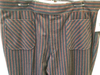 N/L, Red Burgundy, Navy Blue, Gray, Wool, Stripes - Vertical , Flat Front, 2 Patch Pockets on Front, 1 Patch Pocket on Rear,
