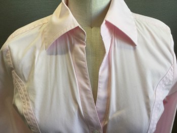 EXPRESS, Pink, Cotton, Polyester, Solid, V-neck with Collar Attached, Button Front, Long Sleeves, Curved Hem