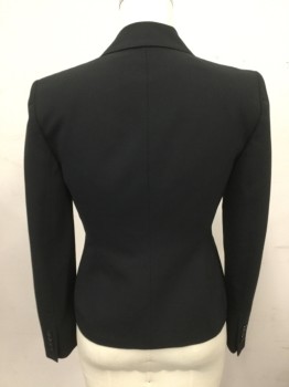 ANNE KLEIN, Black, Polyester, Wool, Solid, Single Breasted, Collar Attached, Long Sleeves, Hand Picked Collar/Lapel, 2 Pockets, 1 Button
