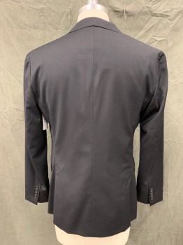 BONOBOS, Black, Wool, Solid, Single Breasted, Collar Attached, Notched Lapel, 3 Pockets, 2 Buttons