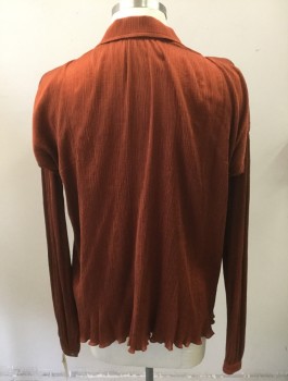 Mens, Historical Fiction Shirt, N/L, Rust Orange, Polyester, Solid, 40, 15.5, Self Crimp, Collar Attached with Ruffle Bib, Hook and Eye Closure, Full Balloon Long Sleeves, Lettuce Edge, Loose Fit
