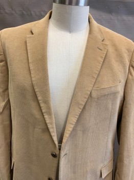 TOMMY HILFIGER, Khaki Brown, Cotton, Solid, Notched Lapel, 2 Button Front, 2 Fflip Pockets Left Hand Side Pocket  Corduroy Texture