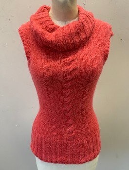 Womens, Pullover, BEBE, Iridescent Pink, Acrylic, Metallic/Metal, Solid, Cable Knit, S, Sleeveless/Slight Cap Sleeve, Knit with Flecks of Glitter, Cabled Stripes at Center Front, Cowl-Neck, Multiples
