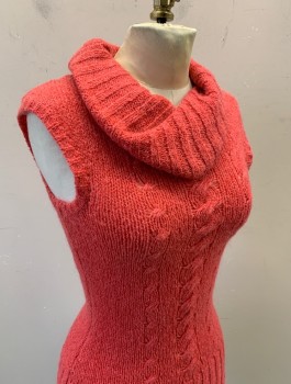 Womens, Pullover, BEBE, Iridescent Pink, Acrylic, Metallic/Metal, Solid, Cable Knit, S, Sleeveless/Slight Cap Sleeve, Knit with Flecks of Glitter, Cabled Stripes at Center Front, Cowl-Neck, Multiples