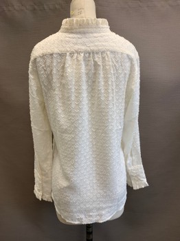 Womens, Blouse, BANANA REPUBLIC, White, Polyester, Solid, XS, Ruffled Band Collar, Button Front, L/S, Textured