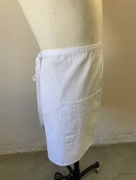 N/L, White, Poly/Cotton, Solid, Twill, 2 Pockets/Compartments, Self Ties at Waist