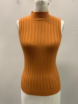 Womens, Top, N/L, Burnt Orange, Cotton, Polyester, Solid, Textured Fabric, S, Mock Neck, Slvls,