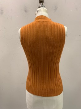 Womens, Top, N/L, Burnt Orange, Cotton, Polyester, Solid, Textured Fabric, S, Mock Neck, Slvls,