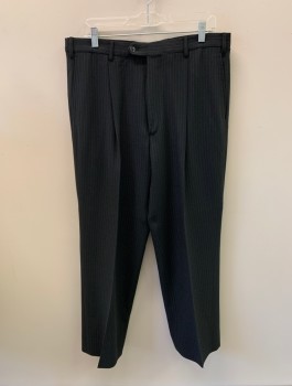 ARMANI, Midnight Blue, Wool, Stripes, Pleated Front, 4 Pockets, Zip Fly, Blue Diagonal Stripes