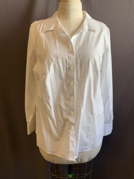 Womens, Blouse, TALBOTS, White, Cotton, Spandex, Solid, 18, Button Front, Collar Attached, Long Sleeves, 3 Button Cuff