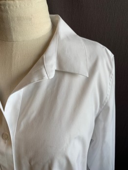 TALBOTS, White, Cotton, Spandex, Solid, Button Front, Collar Attached, Long Sleeves, 3 Button Cuff
