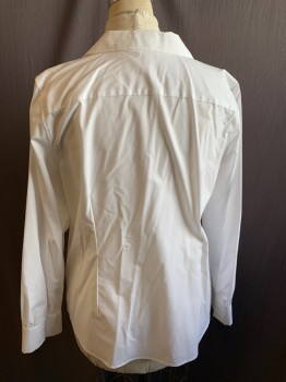 Womens, Blouse, TALBOTS, White, Cotton, Spandex, Solid, 18, Button Front, Collar Attached, Long Sleeves, 3 Button Cuff