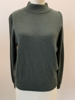 Womens, Pullover, CHARTER CLUB, Dk Olive Grn, Cashmere, Solid, P/M, L/S,  Turtle Neck,