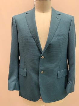 Mens, Sportcoat/Blazer, MATTARAZI UOMO, Turquoise Blue, Black, Wool, Silk, Houndstooth, 46R, Single Breasted, 2 Buttons,  3 Pockets, Pick Stitching, Double Vent