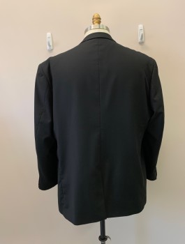 Mens, Suit, Jacket, GIOVANNI TESTI, Black, Polyester, Viscose, Solid, 46/29, 54L, Single Breasted, 2 Buttons, Notched Lapel, 3 Pockets,