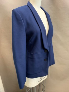 Womens, Blazer, MAJE, Navy Blue, Wool, Solid, 38, 2, 2 Button Front, Shawl Collar, 2 Patch Pockets