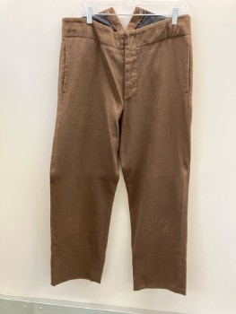 Mens, Pants 1890s-1910s, NL, 36/30, Brown, Wool, Side Pockets, B.F., Belted Back