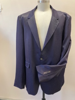Mens, Sportcoat/Blazer, BOGOSSE, Aubergine Purple, Navy Blue, Polyester, Viscose, Dots, 58L, Satin Finish with Embroidered Dots, SB. Notched Lapel, 2 Btns, 2 Pckts, Double Vent, Notch Cut At Cuffs And Diagonal Button Hole Details