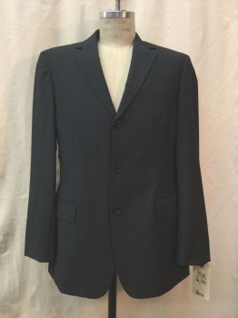 BOSS, Charcoal Gray, Wool, Solid, Charcoal Gray, Notched Lapel, Single Breasted, 3 Buttons