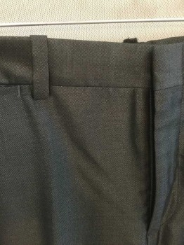 Mens, Suit, Pants, HIGH SOCIETY, Gray, Lt Gray, Polyester, Wool, Birds Eye Weave, Solid, Ins 32, W 36, Dark Gray with Light Gray Specked Weave (Has A Bit Of A Shine To It, Almost Like Sharkskin), Flat Front, Slim Leg, Zip Fly