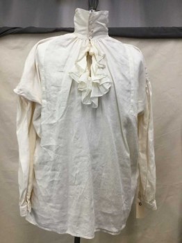 N/L, Cream, Linen, Solid, Cream, Collar Attached, 3 Button Front W/Ruffle Front Center, Long Sleeves,