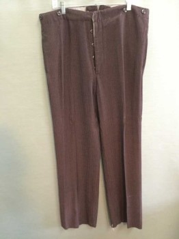 MTO, Maroon Red, White, Wool, Stripes - Pin, Flat Front, Button Fly,  Exterior Suspender Buttons,