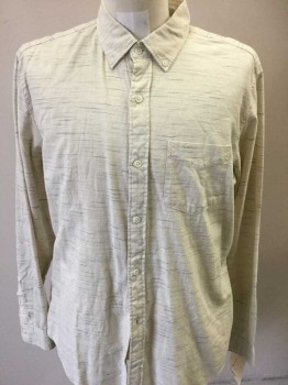 GAP, Ivory White, Black, Cotton, Stripes - Static , Long Sleeves, Button Down Collar, Button Front, 1 Pocket, Regular Fit