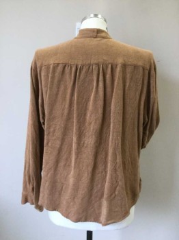 Mens, Historical Fiction Shirt, MTO, Brown, Cotton, Heathered, 18/36, XL, Working Class Shirt Cotton Flannel. Button Front, Stand Collar Band, Long Sleeves with Cuff, 1 Patch Pocket. Small Pink Stain on Pocket. Shirt Gather to Yoke at Back. 1 Button Missing, Old West