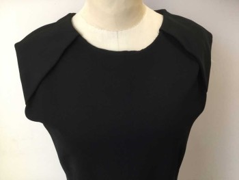 Womens, Dress, Sleeveless, J MENDEL PARIS, Black, Viscose, Polyester, Solid, 8, Sleeveless, Center Back Zipper,  Heavyweight Knit, Pleated Detail at Left Hip, Barcode Located in Right Shoulder