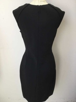Womens, Dress, Sleeveless, J MENDEL PARIS, Black, Viscose, Polyester, Solid, 8, Sleeveless, Center Back Zipper,  Heavyweight Knit, Pleated Detail at Left Hip, Barcode Located in Right Shoulder