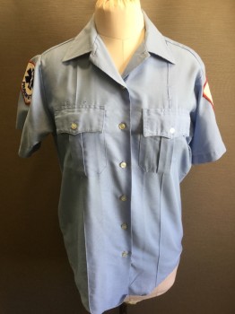 Womens, Fire/Police Shirt , PARAGON BY ELBECO, Lt Blue, Poly/Cotton, Solid, B40, Short Sleeves, Button Front, Collar Attached, 2 Pockets, 'Paramedic' Patches