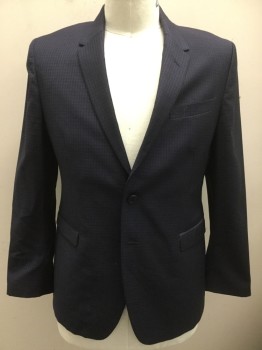 PAUL SMITH, Navy Blue, Indigo Blue, Wool, Plaid - Tattersall, Single Breasted, 2 Buttons,